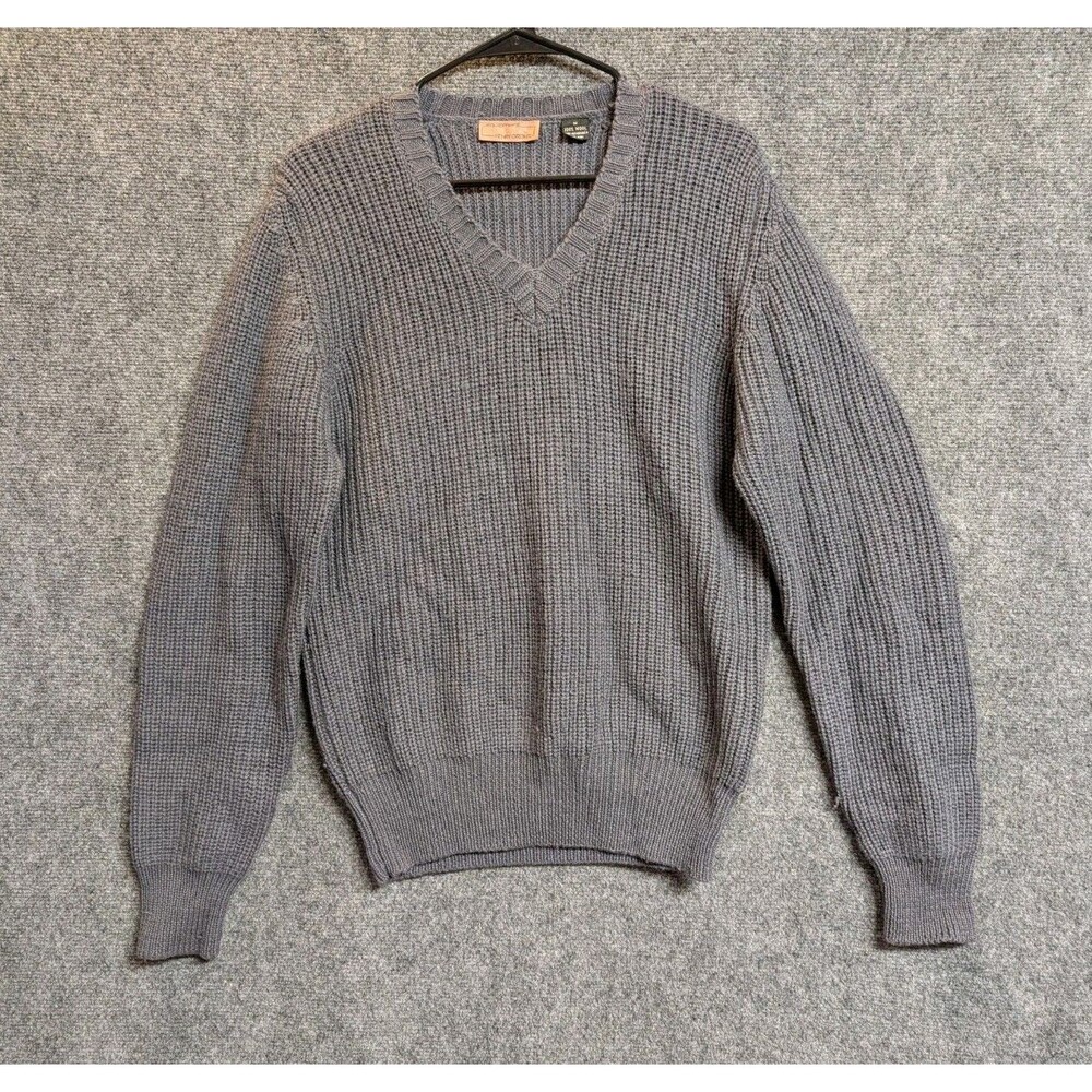Vtg Henry Grethel Equipment Sweater M 100%Wool V‑Neck Gray Ribbed Knit